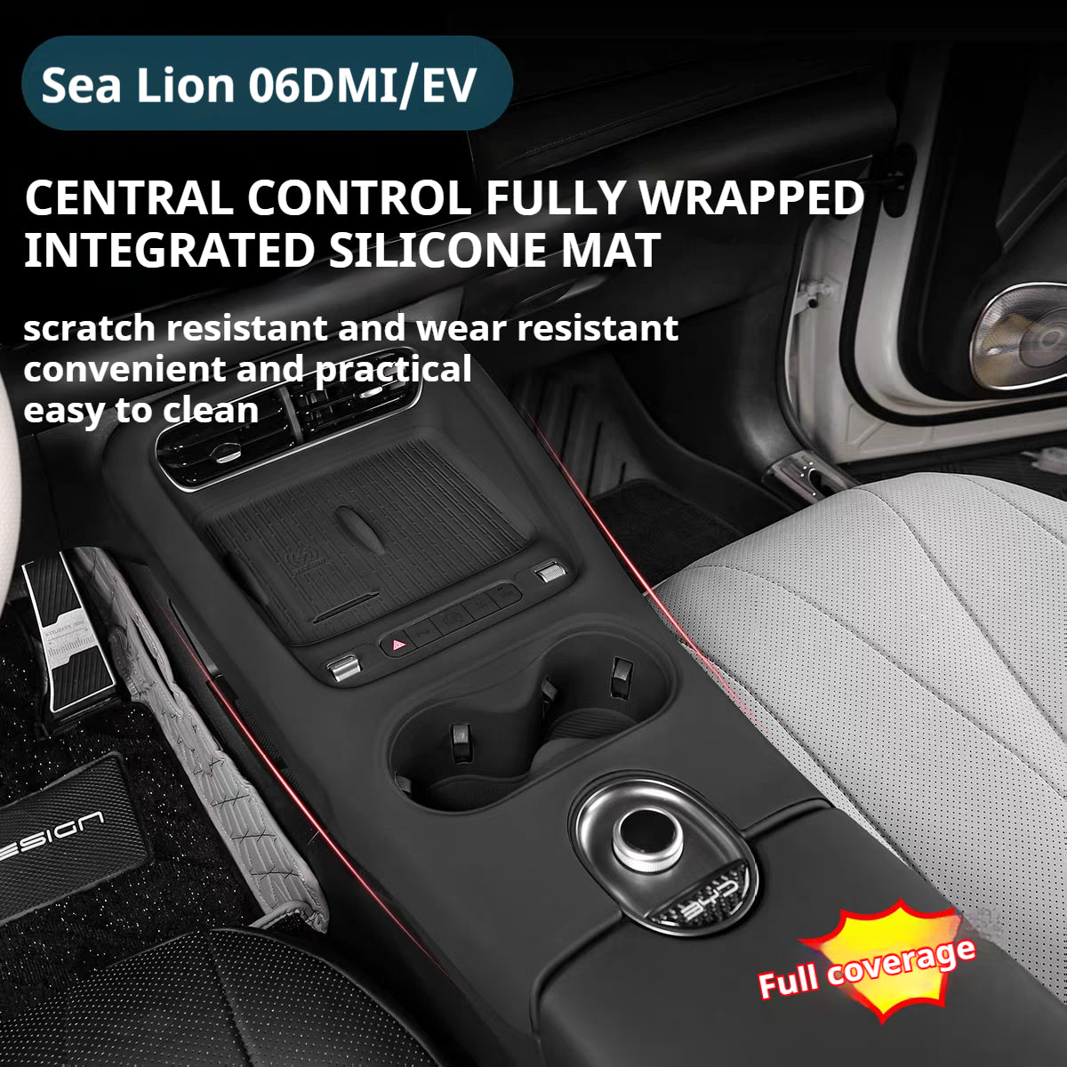 BYD Sea Lion 06 EV/DM-i Komplettes Zubehör: Mittelkonsolen-Schaltmatte, Silikon-Getränkehaltermatte &amp; rutschfeste Modifikationsmaterialien für kabelloses Laden 