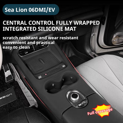 BYD Sea Lion 06 EV/DM-i Komplettes Zubehör: Mittelkonsolen-Schaltmatte, Silikon-Getränkehaltermatte &amp; rutschfeste Modifikationsmaterialien für kabelloses Laden 