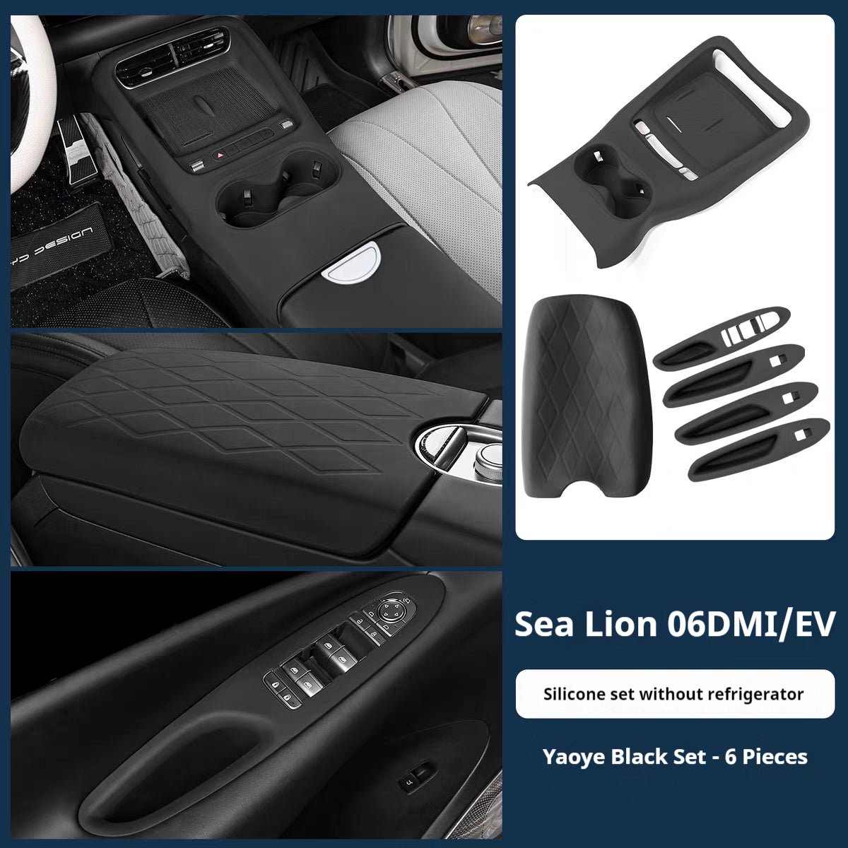 BYD Sea Lion 06 EV/DM-i Komplettes Zubehör: Mittelkonsolen-Schaltmatte, Silikon-Getränkehaltermatte &amp; rutschfeste Modifikationsmaterialien für kabelloses Laden 