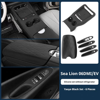 BYD Sea Lion 06 EV/DM-i Komplettes Zubehör: Mittelkonsolen-Schaltmatte, Silikon-Getränkehaltermatte &amp; rutschfeste Modifikationsmaterialien für kabelloses Laden 
